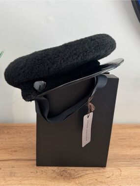 Rare Louis Vuitton Shearling Baker Boy Newsboy Cap Black Wool Hat New Condition